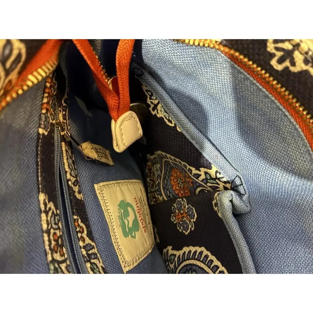 Spartina 449 Bag Purse Daufuskie Island Linen Leather Blue Orange Paisley Fringe